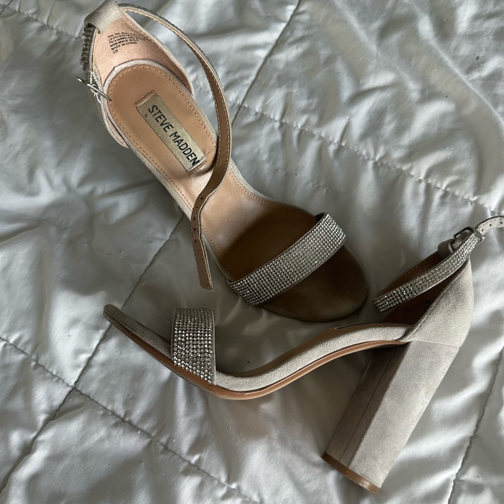 Steve Madden Grey Bejeweled Heels